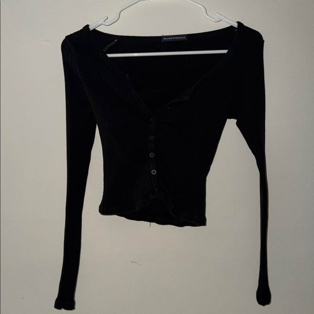 Brandy Melville Black Ribbed Button-Down Shirt